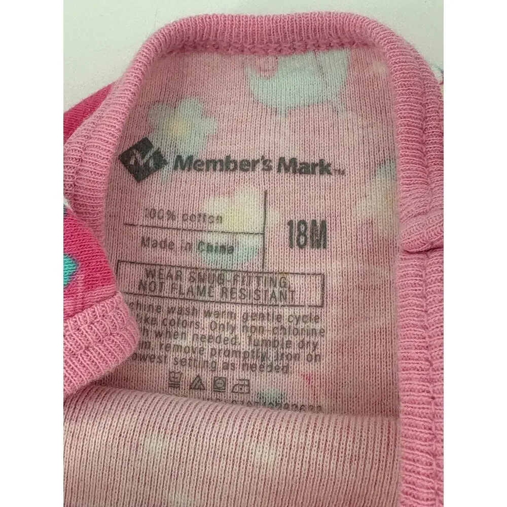 Member's Mark Girls 18M Dinosaur Rainbow 2 Pc Pajama Set Pink PJs
